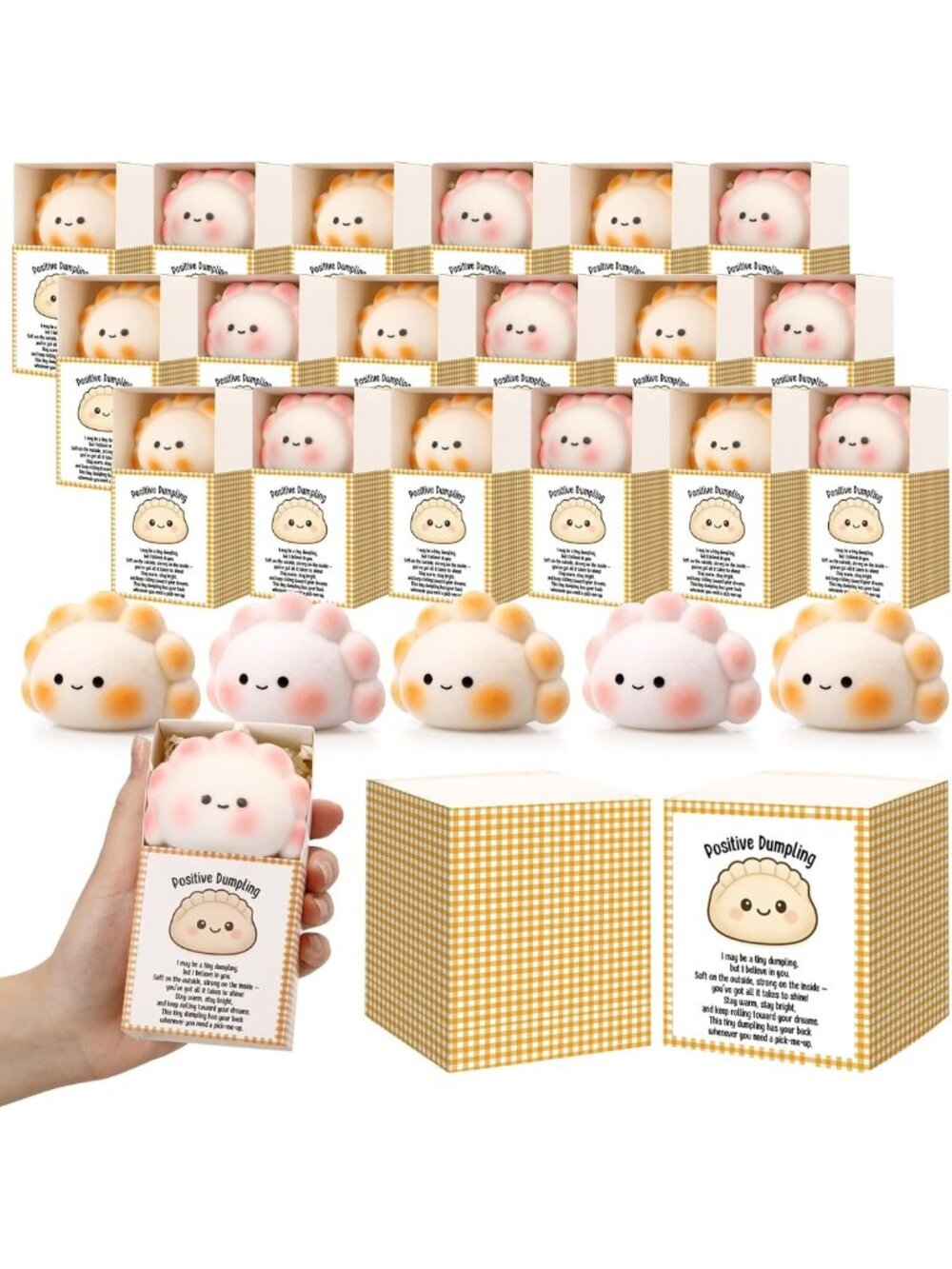 12 Sets of Positive Vibes Dumpling Stress Balls with Gift Boxes - Relax